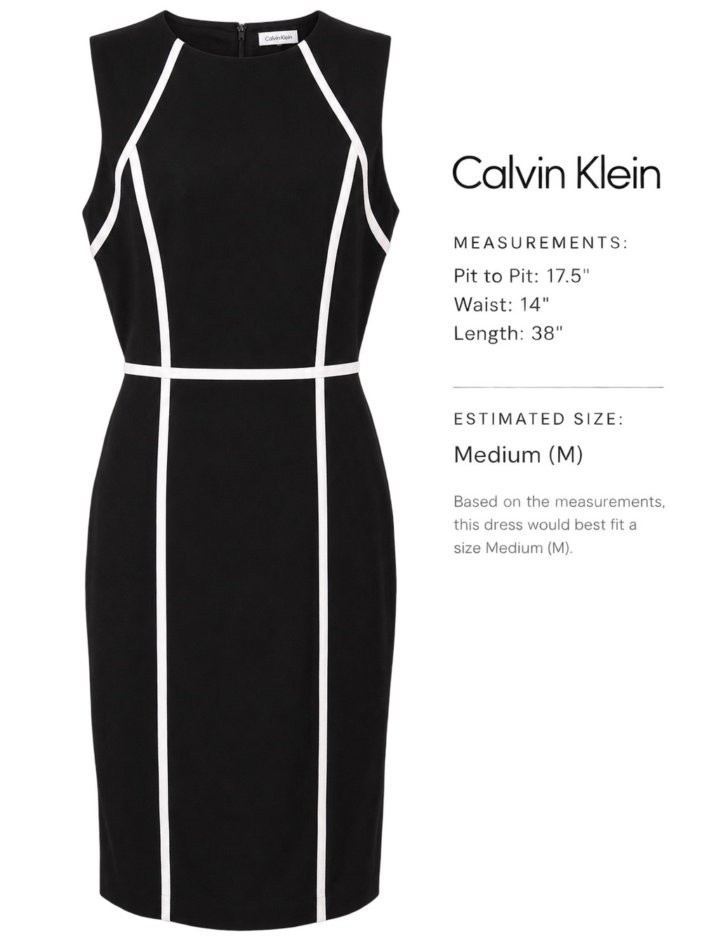 Calvin Klein Black Midi Sheath Dress with White Contrast Trim